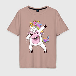 Футболка оверсайз мужская Dabbing Unicorn, цвет: пыльно-розовый