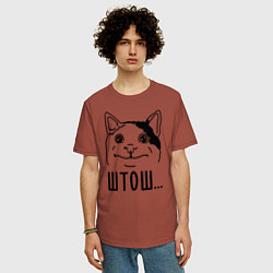 Футболка оверсайз мужская Штош Вежливый котик мем, цвет: кирпичный — фото 2
