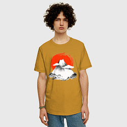 Футболка оверсайз мужская Гора Фудзияма, цвет: горчичный — фото 2