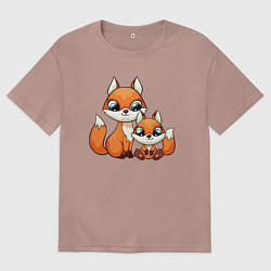 Футболка оверсайз мужская Милые лисята, цвет: пыльно-розовый