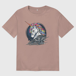 Футболка оверсайз мужская Единорог Rock, цвет: пыльно-розовый
