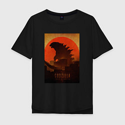Футболка оверсайз мужская Godzilla and red sun, цвет: черный