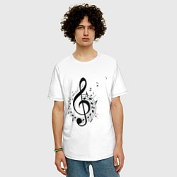 Футболка оверсайз мужская Скрипичный ключ ноты по кругу, цвет: белый — фото 2