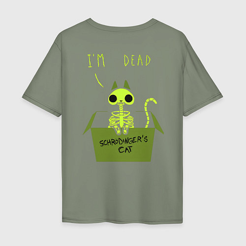 Мужская футболка оверсайз Кот спереди жив, а сзади / Авокадо – фото 2