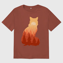 Футболка оверсайз мужская Лиса, цвет: кирпичный