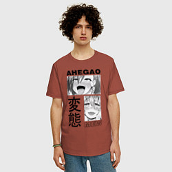 Футболка оверсайз мужская Ahegao, цвет: кирпичный — фото 2