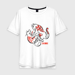 Мужская футболка оверсайз Японский самурайский Кот тату