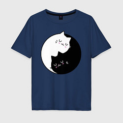 Футболка оверсайз мужская Yin and Yang cats, цвет: тёмно-синий