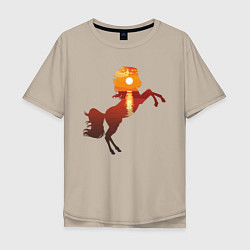 Футболка оверсайз мужская Конь-закат, цвет: миндальный