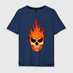 Футболка оверсайз мужская Fire flame skull, цвет: тёмно-синий