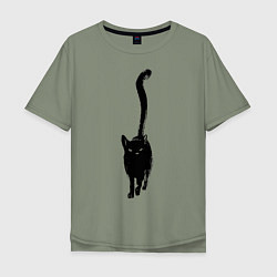 Мужская футболка оверсайз Черный кот тушью