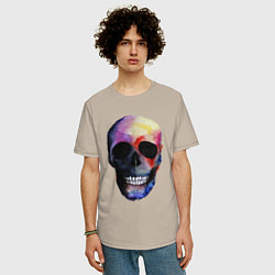 Футболка оверсайз мужская Акварельный череп, цвет: миндальный — фото 2