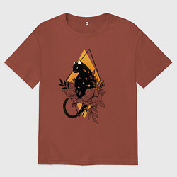 Мужская футболка оверсайз Cat in flowers