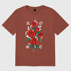 Футболка оверсайз мужская РОЗЫ ROSES SMOKE, цвет: кирпичный