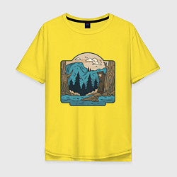 Мужская футболка оверсайз Пейзаж дикого леса с медведем