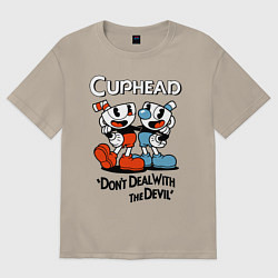 Футболка оверсайз мужская Cuphead, Dont deal with devil, цвет: миндальный