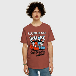 Футболка оверсайз мужская Cuphead, Dont deal with devil, цвет: кирпичный — фото 2