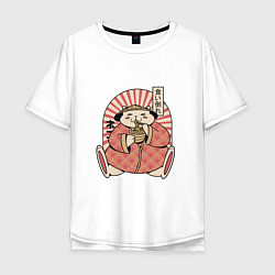 Мужская футболка оверсайз Толстый аниме кот ест рамен