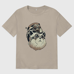 Футболка оверсайз мужская Steampunk кот, цвет: миндальный