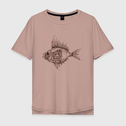 Мужская футболка оверсайз Стимпанк Рыба Steampunk Fish Z