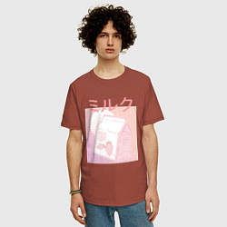 Футболка оверсайз мужская Vaporwave Strawberry Milk, цвет: кирпичный — фото 2
