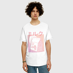Футболка оверсайз мужская Vaporwave Strawberry Milk, цвет: белый — фото 2
