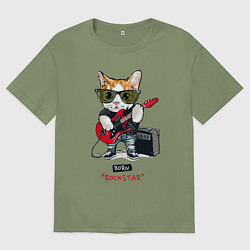 Мужская футболка оверсайз КРУТОЙ КОТ ГИТАРИСТ