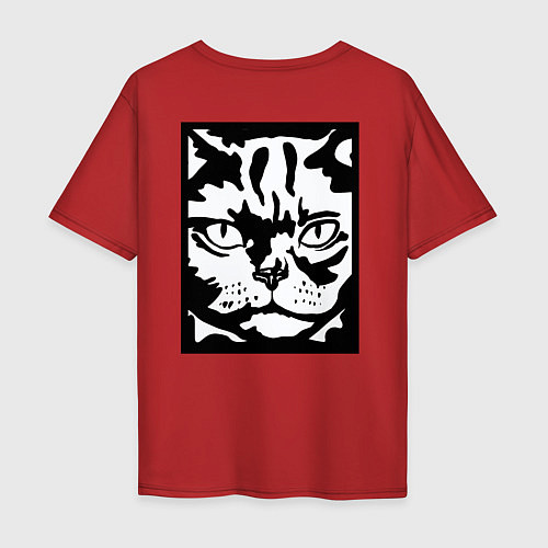Мужская футболка оверсайз Cat Obey - Кот Подчиняйся / Красный – фото 2