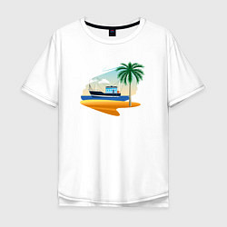 Футболка оверсайз мужская Яхта и пляж, цвет: белый