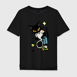 Футболка оверсайз мужская Tennis Cat, цвет: черный