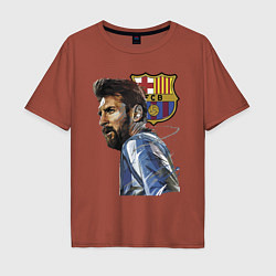 Футболка оверсайз мужская Lionel Messi Barcelona Argentina Striker, цвет: кирпичный