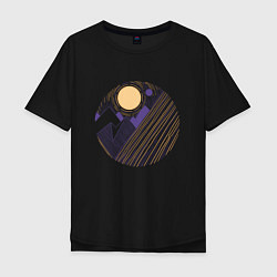 Мужская футболка оверсайз Абстрактные горы и солнце
