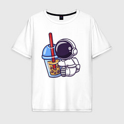Футболка оверсайз мужская Астронавт и сок, цвет: белый