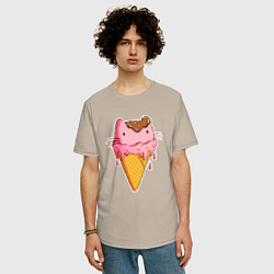 Футболка оверсайз мужская Cat Ice Cream, цвет: миндальный — фото 2