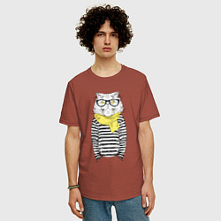 Футболка оверсайз мужская Hipster Cat, цвет: кирпичный — фото 2