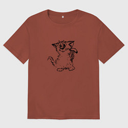 Мужская футболка оверсайз Котенок с вилкой и сосиской