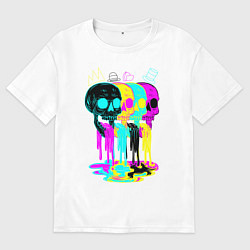 Футболка оверсайз мужская 4 ЧЕРЕПА SKULLS NEON, цвет: белый