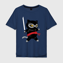 Футболка оверсайз мужская Ninja Cat, цвет: тёмно-синий
