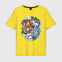 Футболка оверсайз мужская Тигр в цветах, цвет: желтый