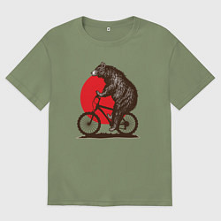 Мужская футболка оверсайз Медведь на велосиеде