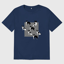 Футболка оверсайз мужская Черно-белые собачки, цвет: тёмно-синий