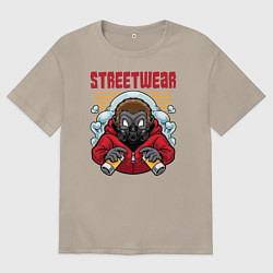 Футболка оверсайз мужская Ёжик в респираторе, цвет: миндальный