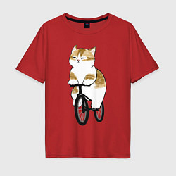 Мужская футболка оверсайз Котик на велосипеде