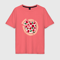 Футболка оверсайз мужская Пицца и ломтик, цвет: коралловый