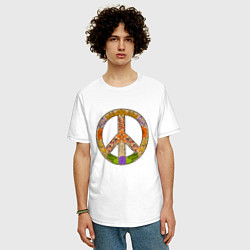 Футболка оверсайз мужская Peace and flowers, цвет: белый — фото 2