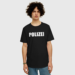 Футболка оверсайз мужская POLIZEI Полиция Надпись Белая, цвет: черный — фото 2