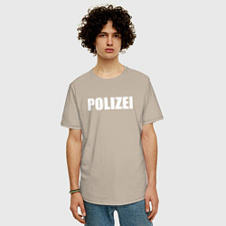 Футболка оверсайз мужская POLIZEI Полиция Надпись Белая, цвет: миндальный — фото 2