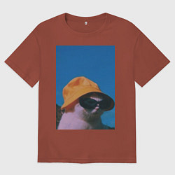 Мужская футболка оверсайз Котик в шляпе и очках