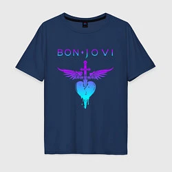 Мужская футболка оверсайз BON JOVI NEON LOGO HEART