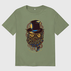 Футболка оверсайз мужская Сова с пенсне, цвет: авокадо